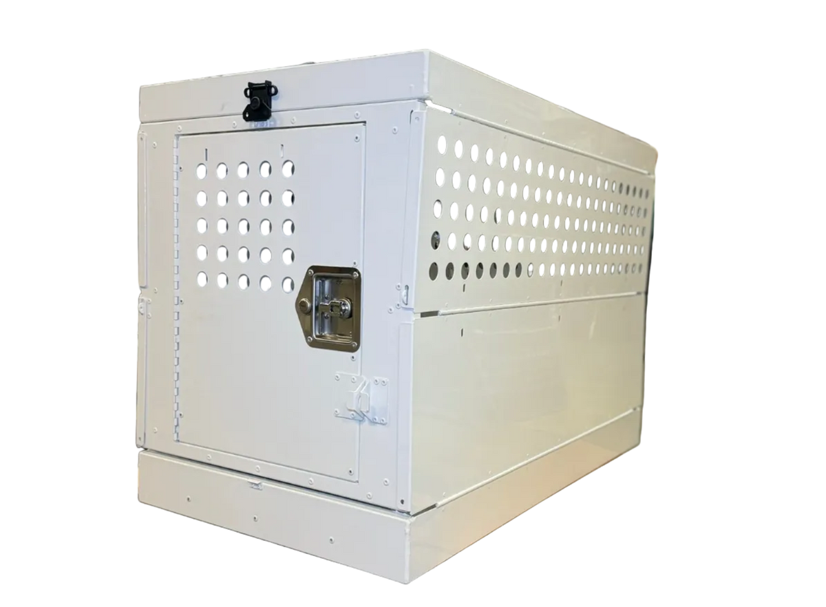 Owens 55305 Professional K9 Series XL Collapsible Working Dog Crate Single Compartment White Mill Finish Aluminum 22.25"W x 41"D x 29"H - IMG_2881_6dcc8e5e-0e8f-4240-a2a4-3120af6d78f8