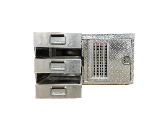 Owens 55127 Professional K9 Series Search & Rescue Dog Crate Single Compartment Side Drawer Storage Diamond Tread Aluminum 47"W x 45"D x 27"H - IMG_5724-removebg-preview
