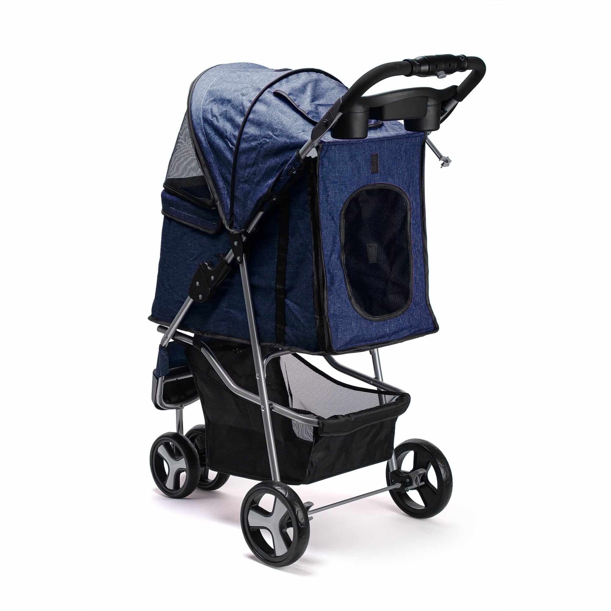 Casual pet stroller with removable cup holder – lightweight, foldable pet carrier for small dogs and cats, perfect for everyday walks and travel