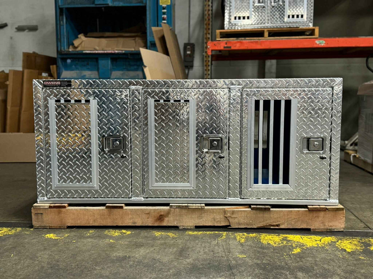 Owens Dog Box 55114L Hunter Series Tall Trailer Triple Compartment Left Swing Doors 58"W x 40"D x 24"H - IMG_9400