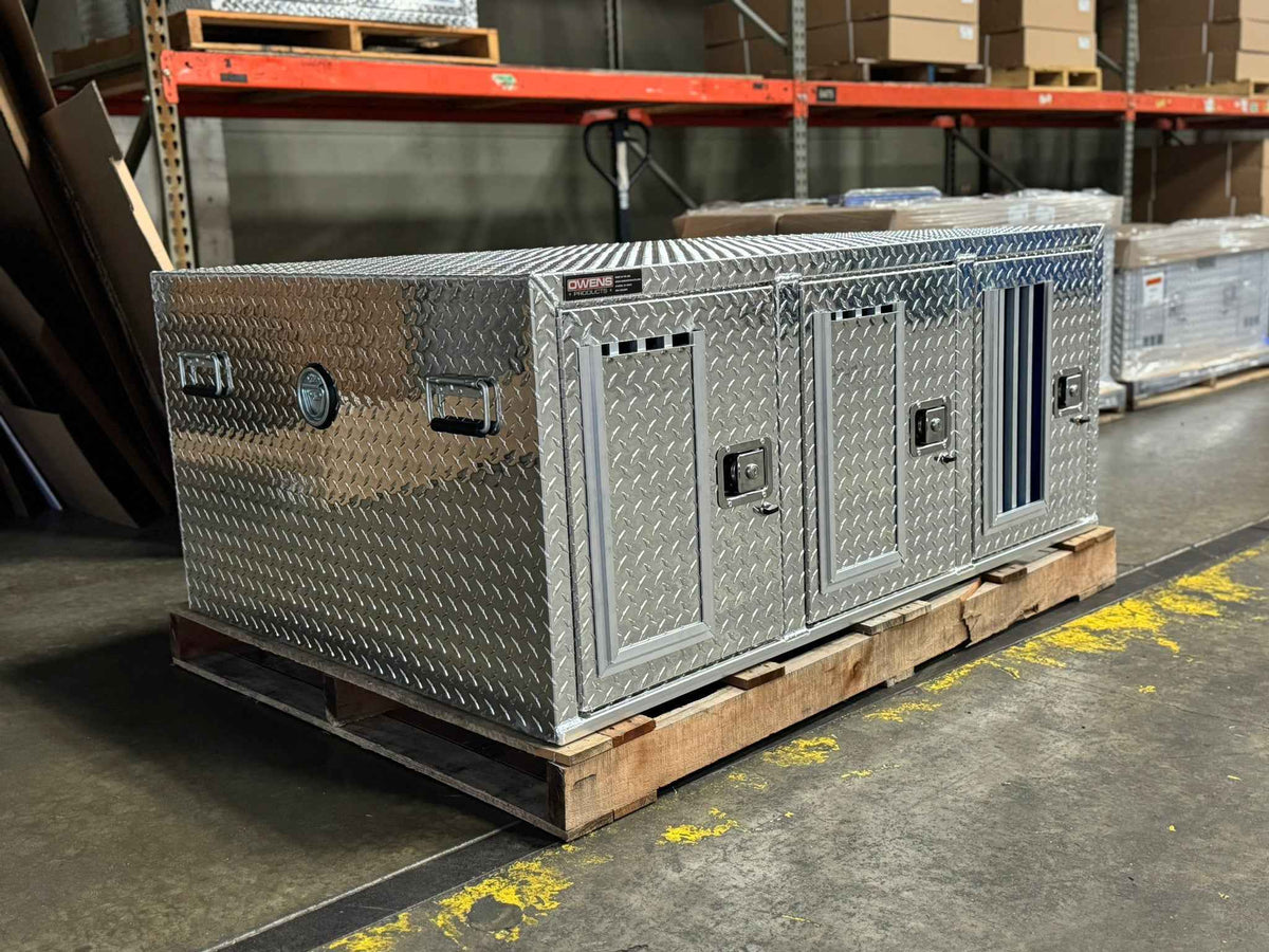 Owens Dog Box 55114L Hunter Series Tall Trailer Triple Compartment Left Swing Doors 58"W x 40"D x 24"H - IMG_9404