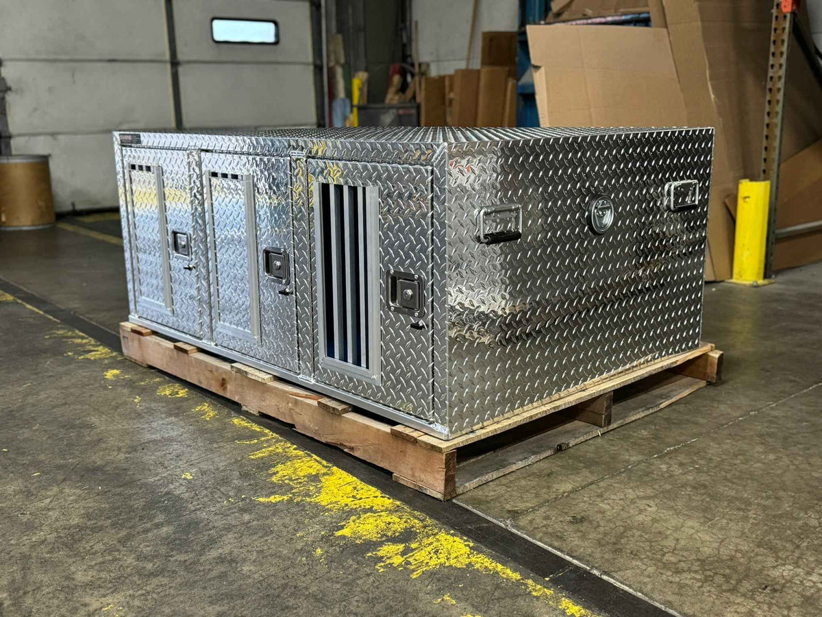 Owens Dog Box 55114L Hunter Series Tall Trailer Triple Compartment Left Swing Doors 58"W x 40"D x 24"H - IMG_9411