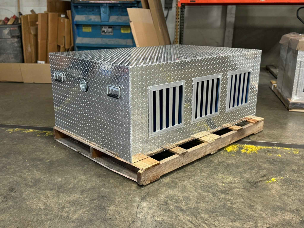 Owens Dog Box 55114L Hunter Series Tall Trailer Triple Compartment Left Swing Doors 58"W x 40"D x 24"H - IMG_9416