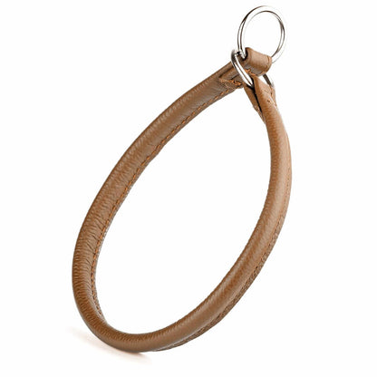 Soft leather round slip collar for dogs, durable and comfortable training collar with smooth finish and adjustable fit