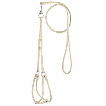 Soft leather round step-in dog harness with matching round leather lead, comfortable and secure walking set for dogs