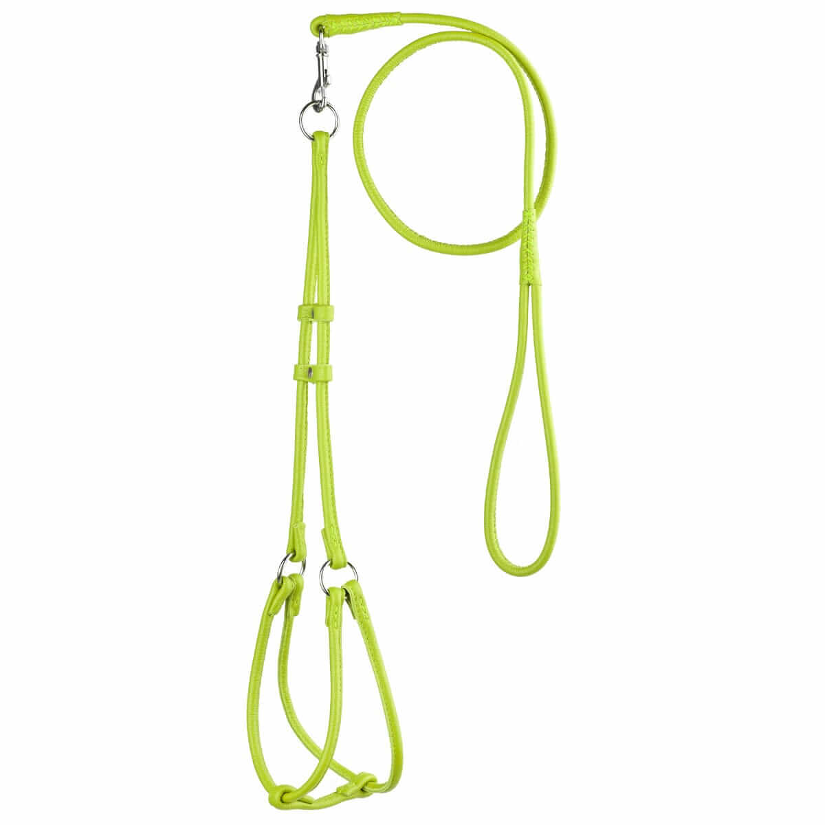 Soft leather round step-in dog harness with matching round leather lead, comfortable and secure walking set for dogs