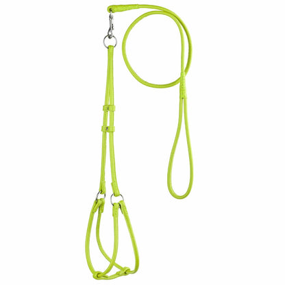 Soft leather round step-in dog harness with matching round leather lead, comfortable and secure walking set for dogs