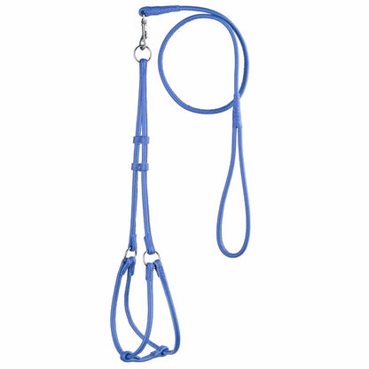 Soft leather round step-in dog harness with matching round leather lead, comfortable and secure walking set for dogs