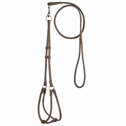 Soft leather round step-in dog harness with matching round leather lead, comfortable and secure walking set for dogs