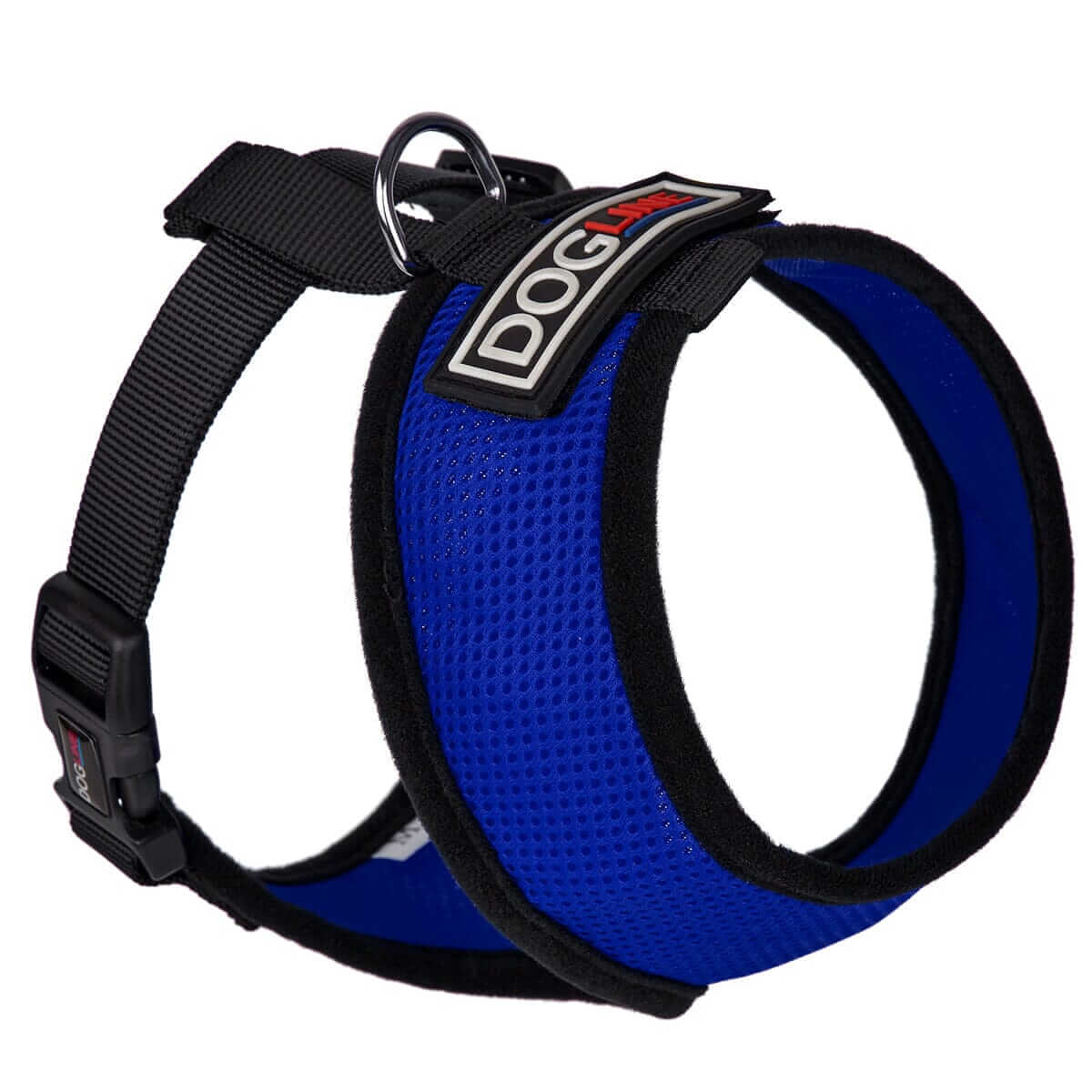 Assorted vibrant mesh dog harnesses with adjustable fit displayed on clean white background