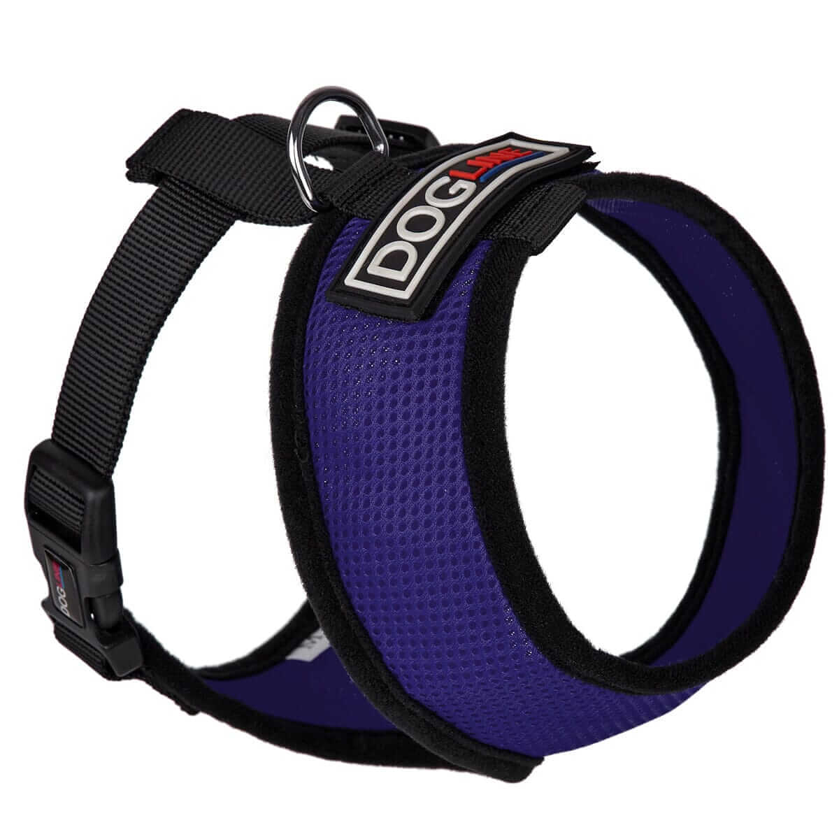Assorted vibrant mesh dog harnesses with adjustable fit displayed on clean white background