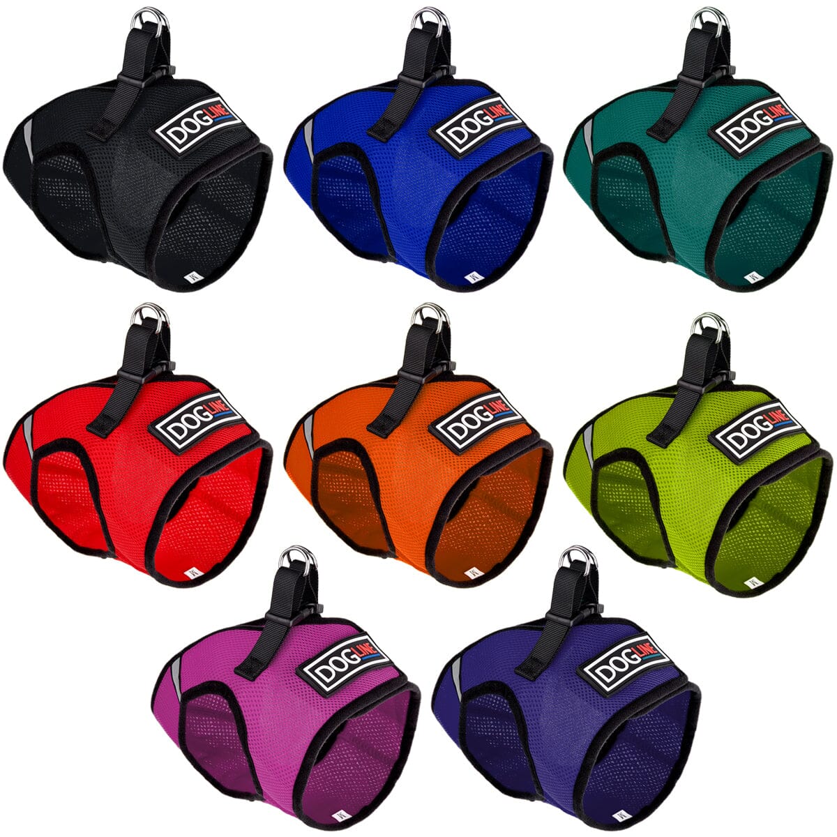 Boston mesh dog harness with built-in hook and loop fastener for secure fit, breathable comfort, and easy wear"