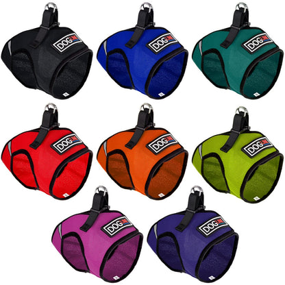 Boston mesh dog harness with built-in hook and loop fastener for secure fit, breathable comfort, and easy wear"