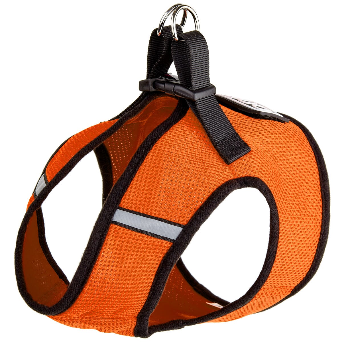 Boston mesh dog harness with built-in hook and loop fastener for secure fit, breathable comfort, and easy wear"