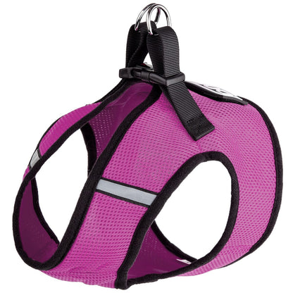 Boston mesh dog harness with built-in hook and loop fastener for secure fit, breathable comfort, and easy wear"