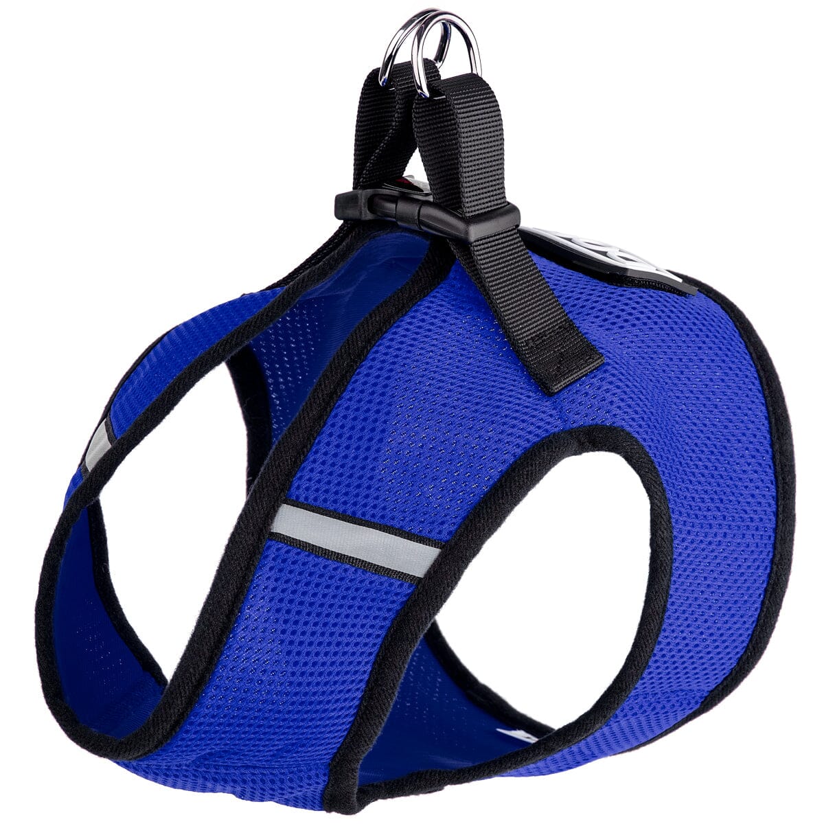 Boston mesh dog harness with built-in hook and loop fastener for secure fit, breathable comfort, and easy wear"