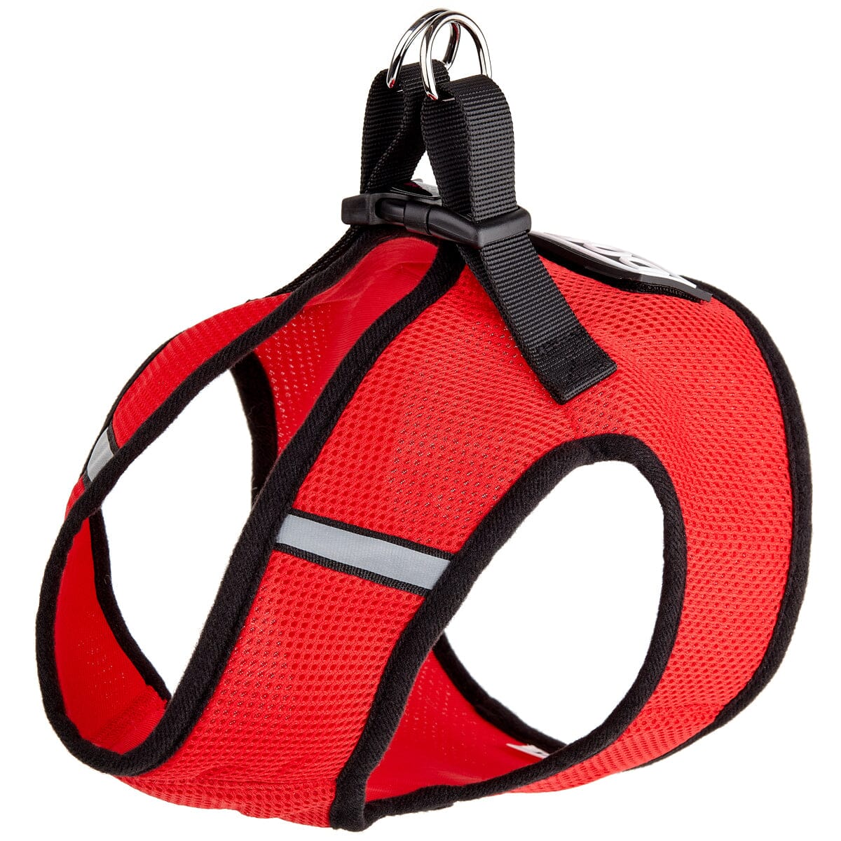 Boston mesh dog harness with built-in hook and loop fastener for secure fit, breathable comfort, and easy wear"