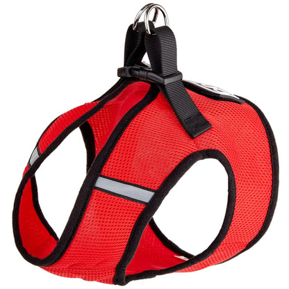 Boston mesh dog harness with built-in hook and loop fastener for secure fit, breathable comfort, and easy wear"