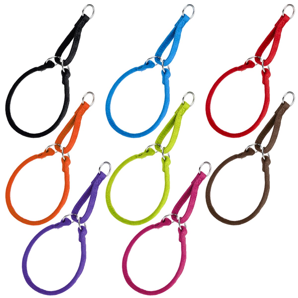Fabric martingale collars for dogs with metal rings, round design, 8 color options