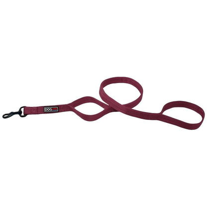Burgundy nylon dog leash with additional traffic handle and black snap hook
