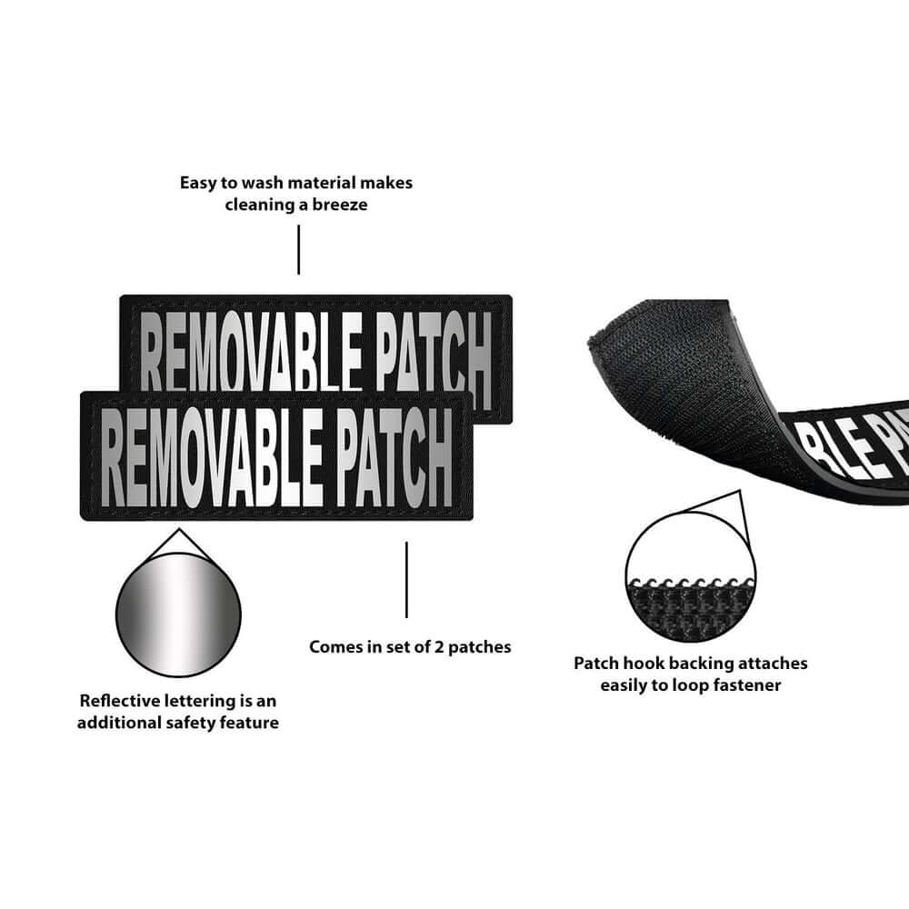 Set of 2 removable reflective patches for dog collars or harnesses to enhance nighttime visibility and safety