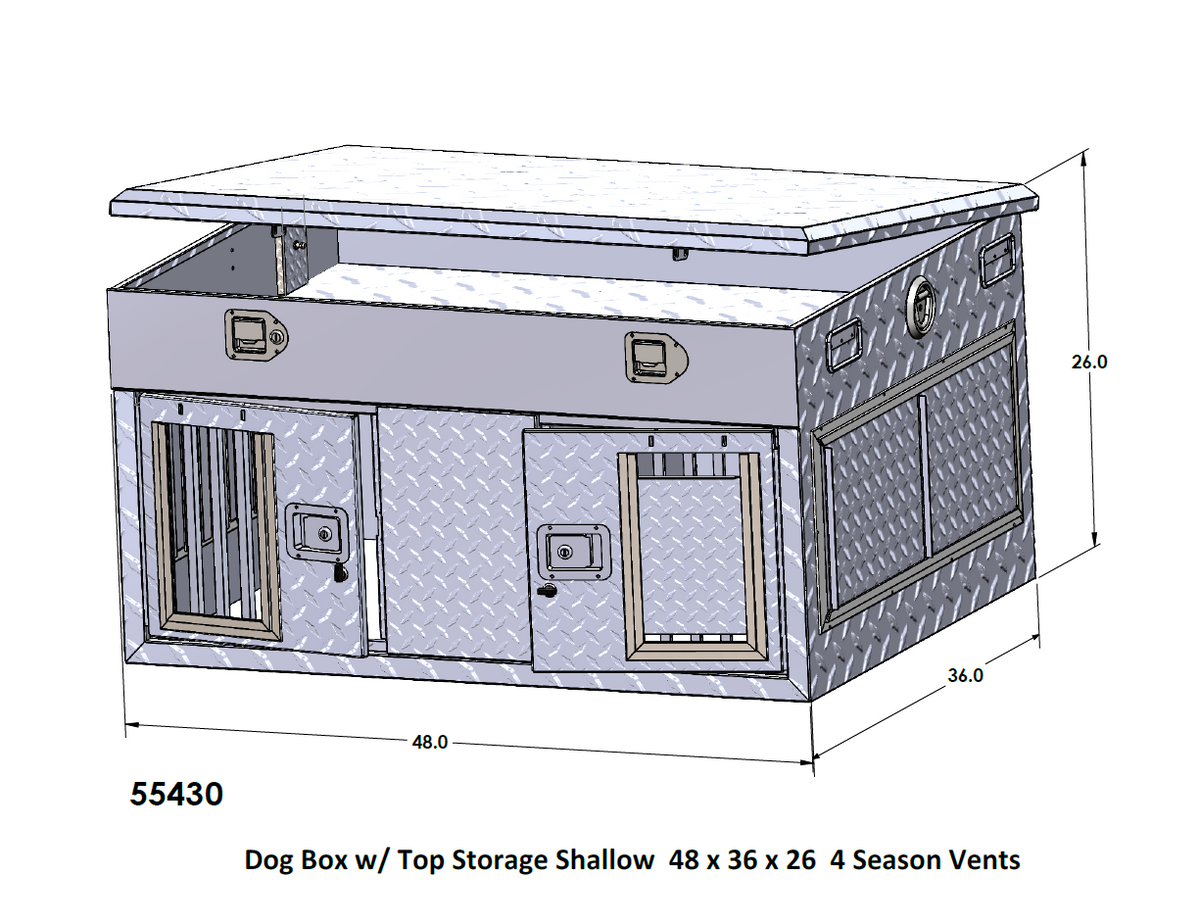 Owens Dog Box 55430 Shallow Double Compartment With Top Storage All Season Vents 48"W x 36"D x 26"H - Screenshot_2025-05-19_133810