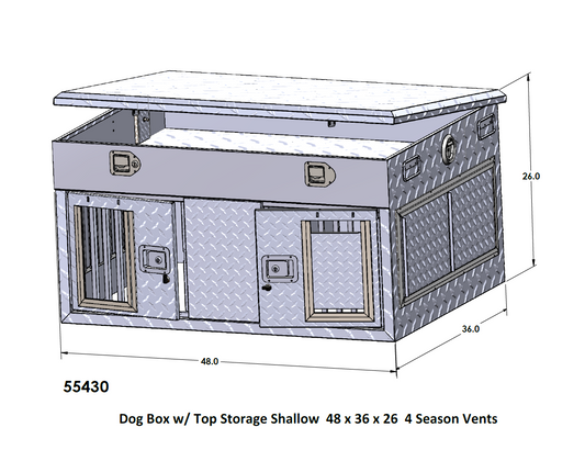 Owens Dog Box 55430 Shallow Double Compartment With Top Storage All Season Vents 48"W x 36"D x 26"H - Screenshot_2025-05-19_133810