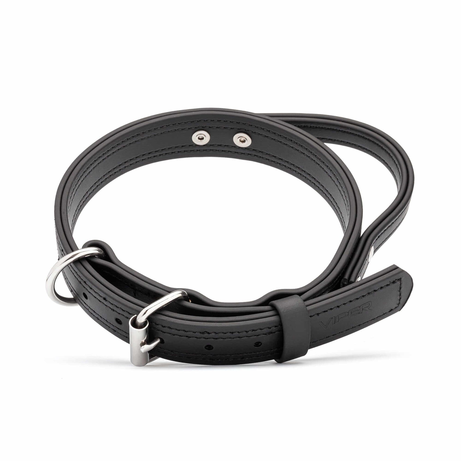 Viper Biothane working dog collar with built-in handle and durable stainless steel hardware – waterproof, odor-resistant, heavy-duty collar for training and control