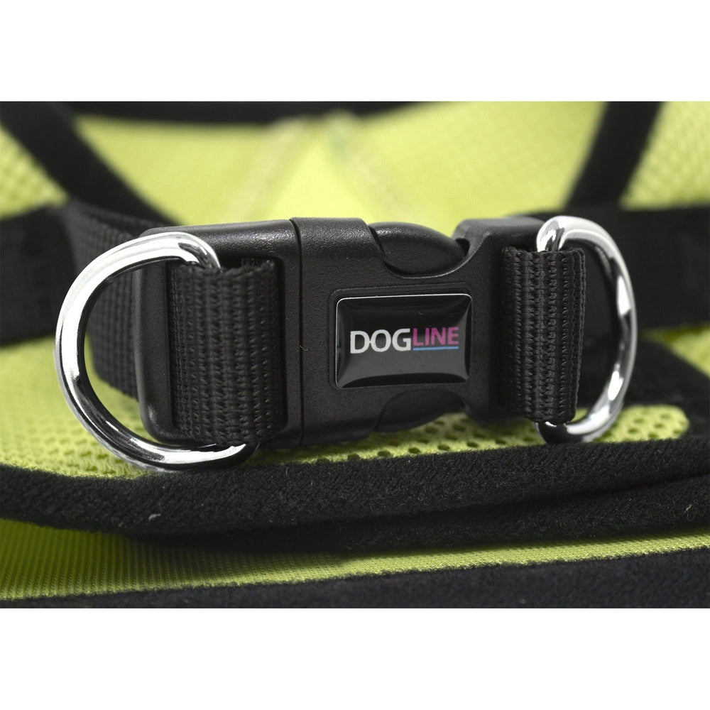 Boston mesh dog harness with built-in hook and loop fastener for secure fit, breathable comfort, and easy wear"