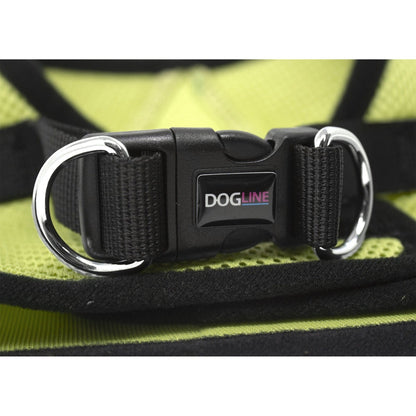 Boston mesh dog harness with built-in hook and loop fastener for secure fit, breathable comfort, and easy wear"