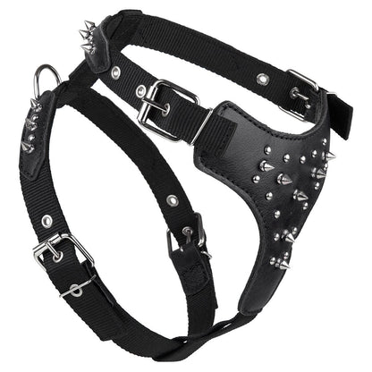 Leather and nylon spike dog harness – sturdy, stylish harness with metal spikes for control and protection during walks