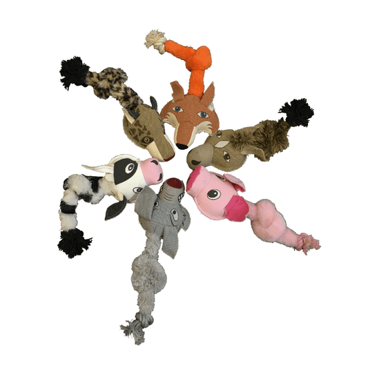 Safari animal-themed dog toys set with durable ball and rope, perfect for interactive play and chewing