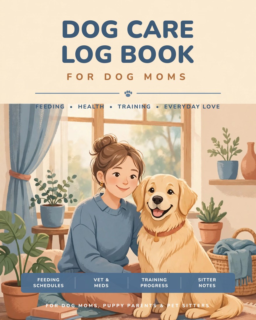 Dog Care Log Book for Dog Moms printable cover - dog health record book and puppy care planner 8x10 PDF digital download