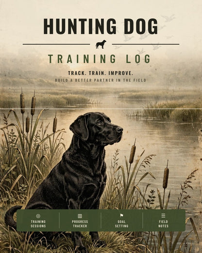Hunting Dog Training Log printable journal cover - black Labrador retriever at a marsh lake with flying ducks, gun dog training tracker 8x10 PDF digital download