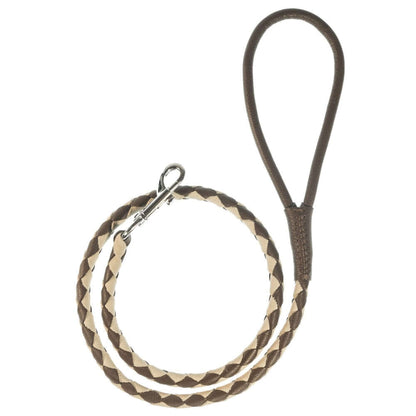 Dual-color braided round leather dog lead made from soft premium leather with reinforced stitching and durable hardware for stylish, comfortable walks