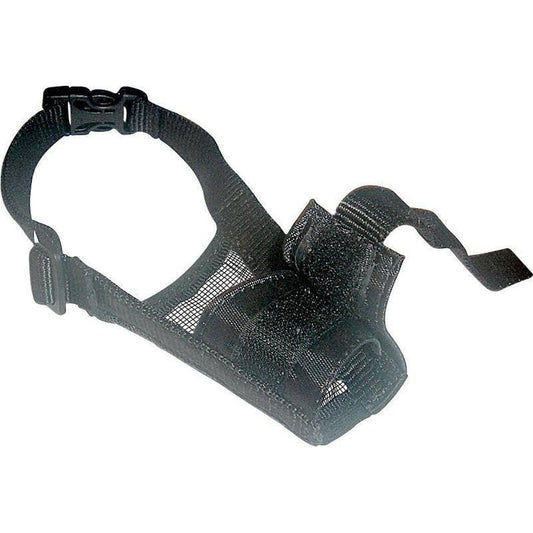 Black mesh dog muzzle made from nylon