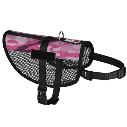 A display of a pink Soft, ventilated dog vest harness made with breathable mesh fabric