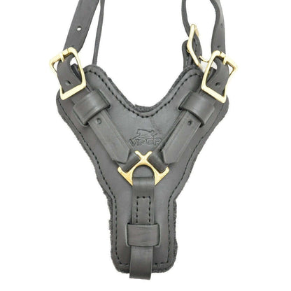 Durable Viper Typhoon leather harness designed for working and protection dogs being displayed on a white background